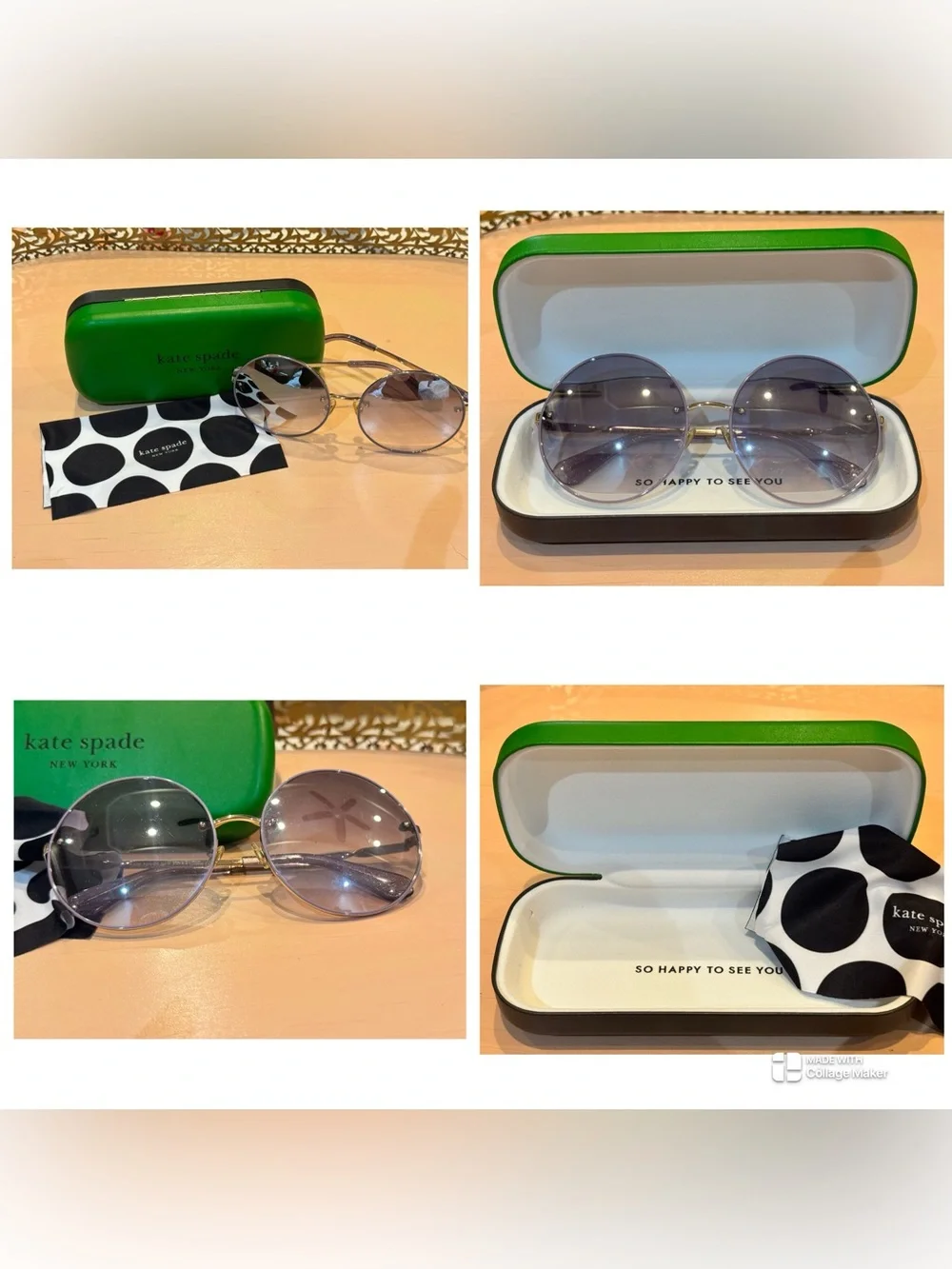 Kate Spade ABIA/F/S8079O Round Sunglasses Gold Glitter Frame Gray Gradient Lens.